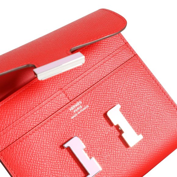 Hermès Rouge De Coeur Epsom & Rose Sakura Enamel Compact Constance Wallet PHW - Picture 8 of 8